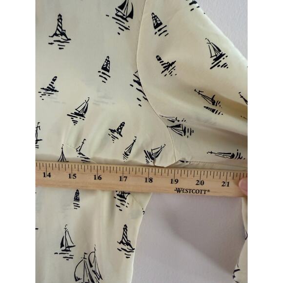 ASO Gossip Girl Blair Waldorf Parker Silk Sailboat Pleated Button Blouse Rare L - Picture 8 of 10